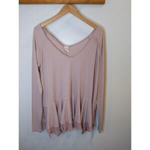 We The Free People Mauve Pink Ribbed Ruffle Hem Peplum Long Sleeve Top S